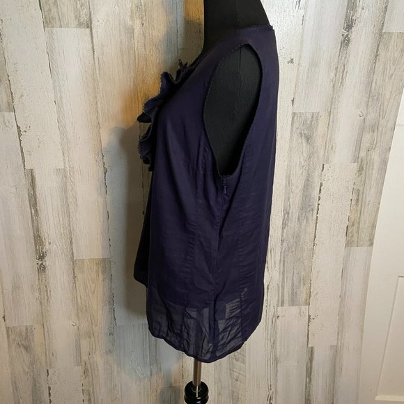 CLEARANCE Tory Burch Women's Size 10 Sheer Sleeveless Tunic Blouse Ruffle Detail - Picture 5 of 10